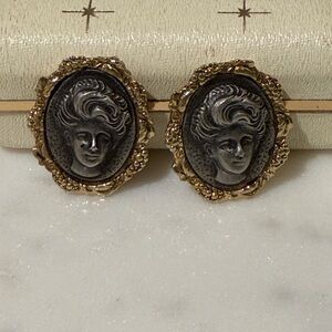 Vintage Gold and Pewter Cameo Earrings